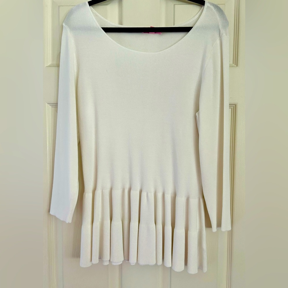 LILLY PULITZER Women's Celene Peplum White Lightweight Sweater Xl